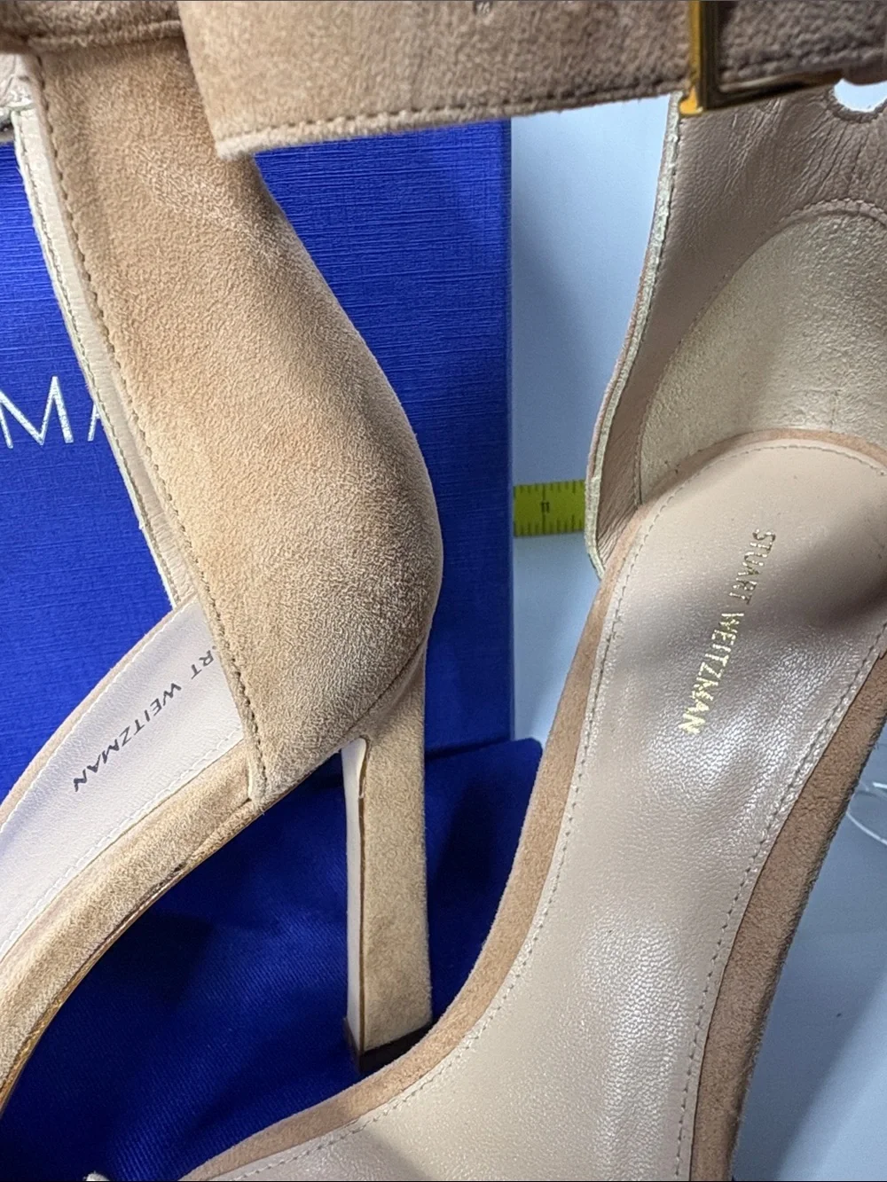 NWT Stuart Weitzman Tan Suede‎ Ankle-Strap Stiletto Sandals 7.5